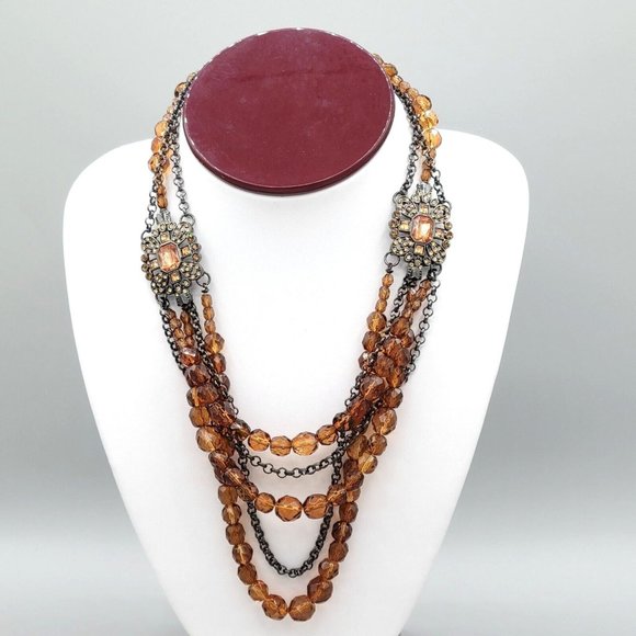 New York & Company Jewelry - New York Co Signed Womens Brown Beads Multi Strand Necklace Gunmetal Tone 18 in